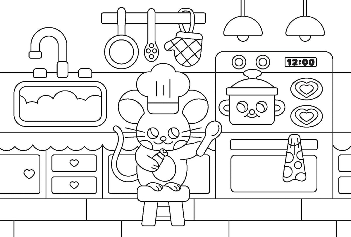 Kitchen Kawaii Colouring Postcard Book