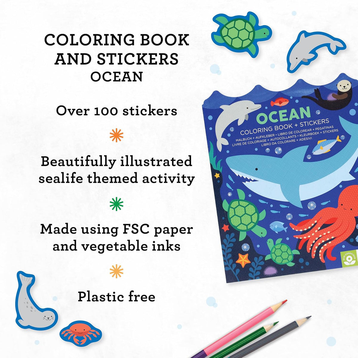 Ocean Coloring Book + Stickers